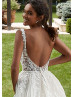 Illusion Neck Beaded Ivory Lace Tulle Sparkly Wedding Dress